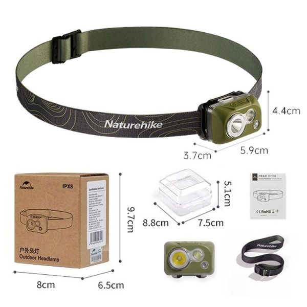 Naturehike IP68 Grade Waterproof Headlamp Outdoor Hiking Mountaineering Strong Light Headwear Lighting (Dark Green) - Image 14