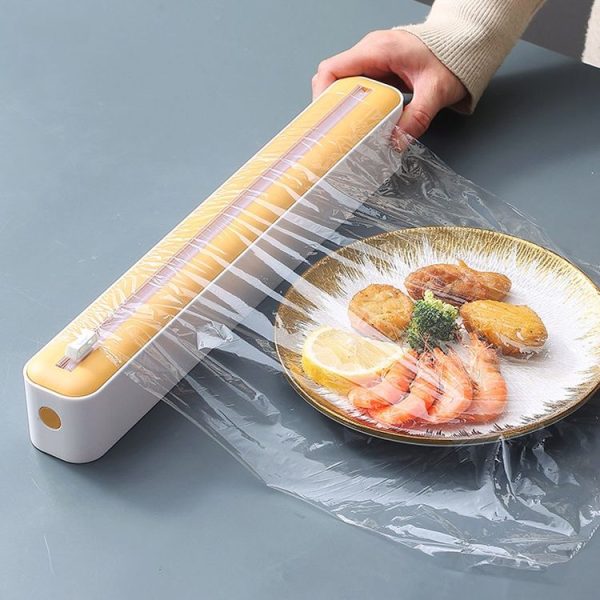 Cling Film Cutter Adjustable Storage Cutting Box, Color: Yellow White - Image 2