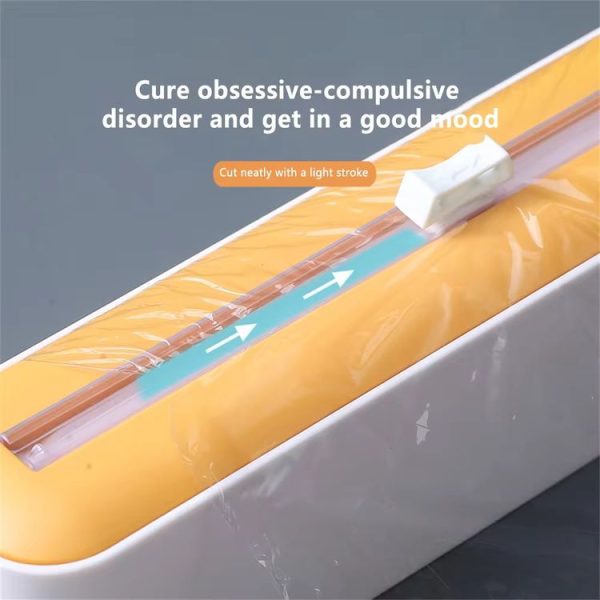 Cling Film Cutter Adjustable Storage Cutting Box, Color: Yellow White - Image 3