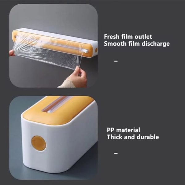Cling Film Cutter Adjustable Storage Cutting Box, Color: Yellow White - Image 4