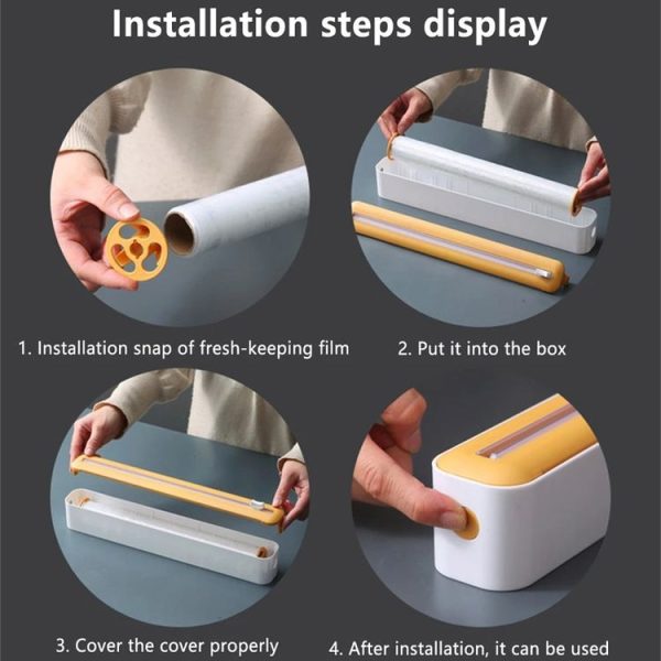 Cling Film Cutter Adjustable Storage Cutting Box, Color: Yellow White - Image 5