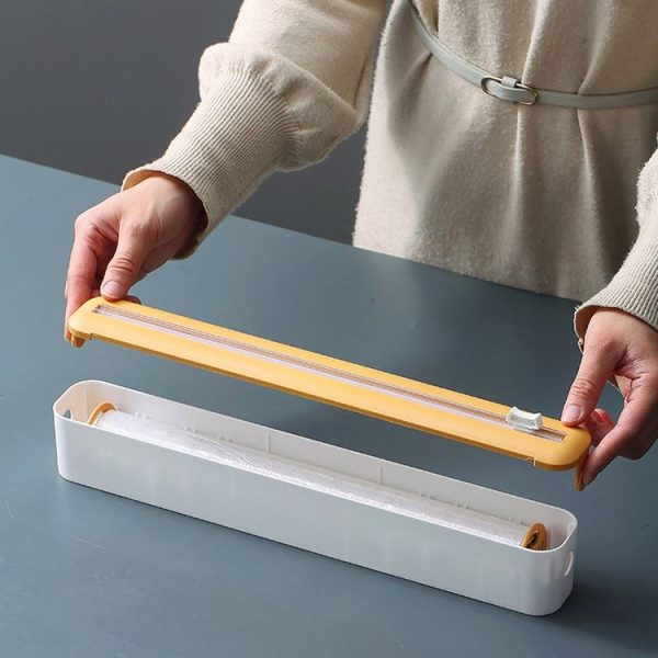 Cling Film Cutter Adjustable Storage Cutting Box, Color: Yellow White - Image 7