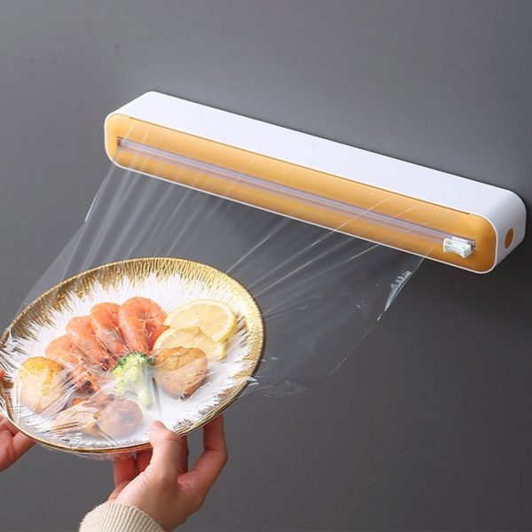Cling Film Cutter Adjustable Storage Cutting Box, Color: Yellow White - Image 8