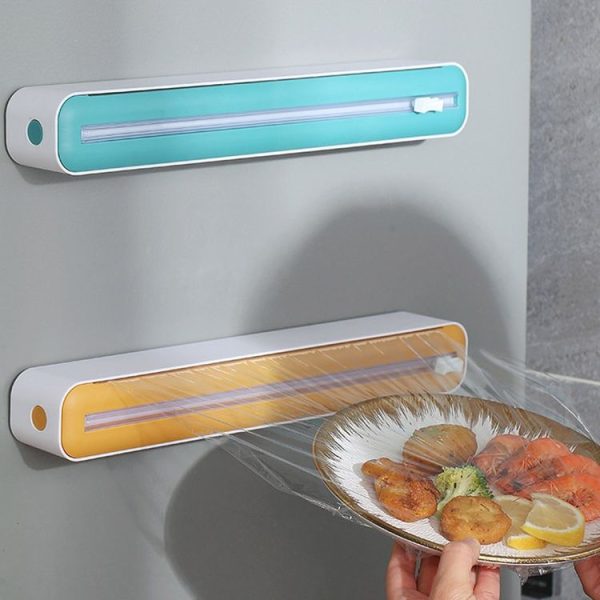 Cling Film Cutter Adjustable Storage Cutting Box, Color: Yellow White - Image 9