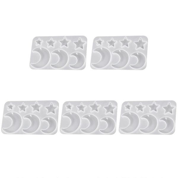 5pcs DIY Crystal Epoxy Earrings Silicone Mold Pendant Jewelry Mold, Spec: Star Moon