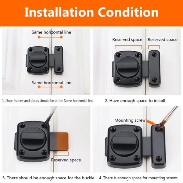 Stainless Steel Rotate Bolt Latch Anti-Theft Security Bathroom Door Lock Spring Latch, Specification: Small Silver - Image 11