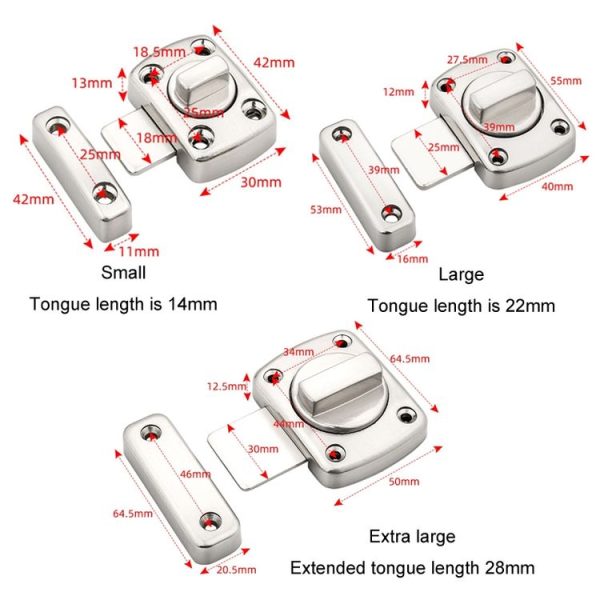 Stainless Steel Rotate Bolt Latch Anti-Theft Security Bathroom Door Lock Spring Latch, Specification: Small Silver - Image 5
