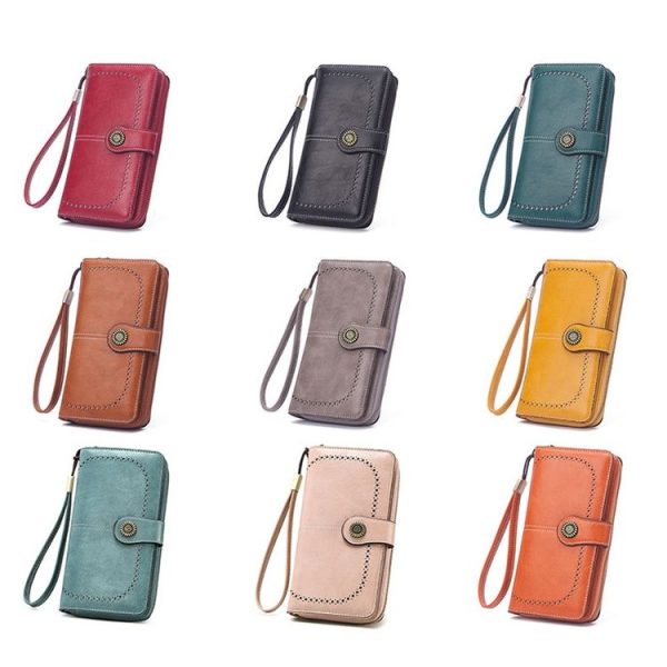 Women Zipper Long Money Clip Capacity Clutch Bag (Wine Red) - Image 2