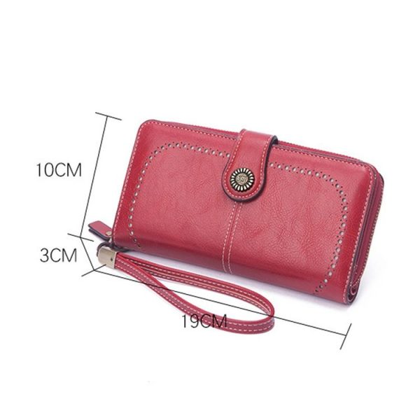 Women Zipper Long Money Clip Capacity Clutch Bag (Wine Red) - Image 3
