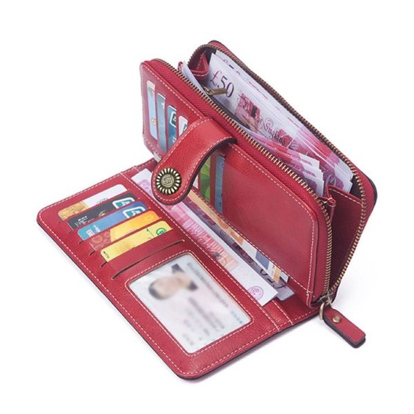 Women Zipper Long Money Clip Capacity Clutch Bag (Wine Red) - Image 7