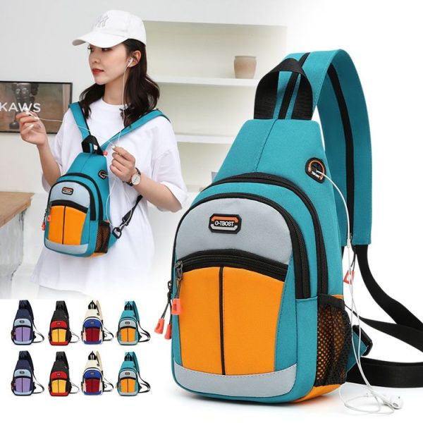 O-TBOST Outdoor Traveling Multifunctional Large Capacity Color Combination Crossbody Bag With Earphone Hole (Green) - Image 2
