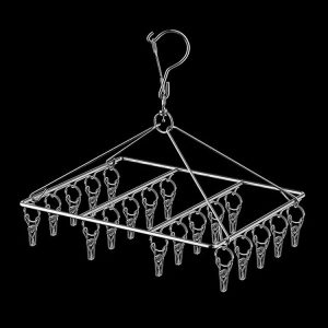 Square Socks Drying Hanger Stainless Steel Multifunctional Windproof Drying Rack, Style: 24x30cm 20 Clips
