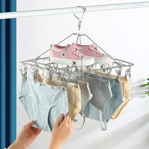 Square Socks Drying Hanger Stainless Steel Multifunctional Windproof Drying Rack, Style: 24x30cm 20 Clips - Image 4