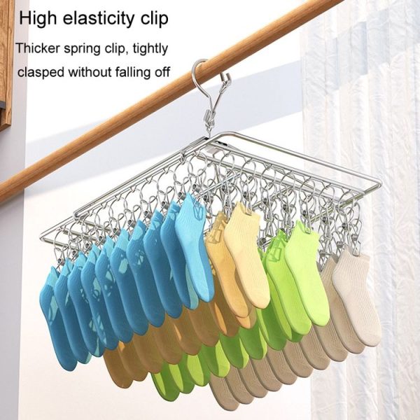 Square Socks Drying Hanger Stainless Steel Multifunctional Windproof Drying Rack, Style: 24x30cm 20 Clips - Image 5