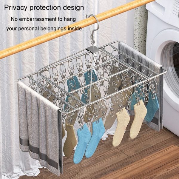 Square Socks Drying Hanger Stainless Steel Multifunctional Windproof Drying Rack, Style: 24x30cm 20 Clips - Image 6