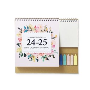 Desktop Calendar Multifunctional Self-Discipline Punch Card Calendar Planner, Years: July 2024-June 2025 (Flower)