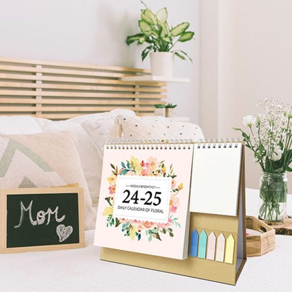 Desktop Calendar Multifunctional Self-Discipline Punch Card Calendar Planner, Years: July 2024-June 2025 (Flower) - Image 2