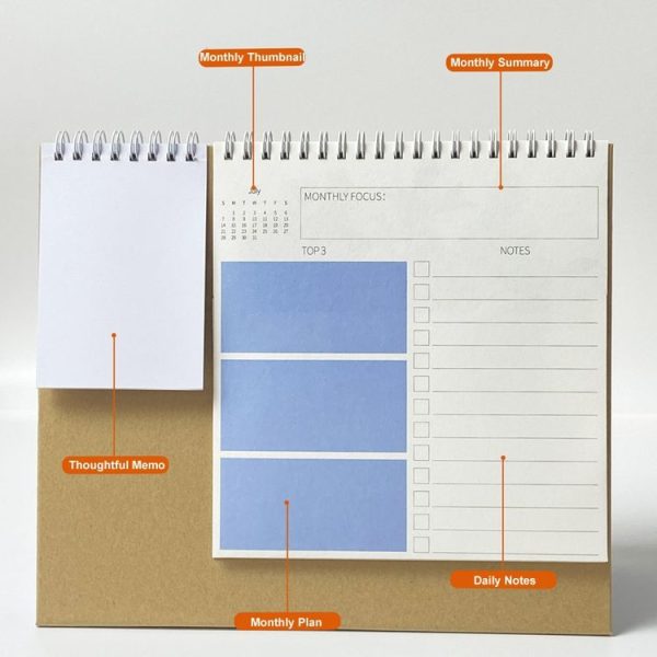 Desktop Calendar Multifunctional Self-Discipline Punch Card Calendar Planner, Years: July 2024-June 2025 (Flower) - Image 6