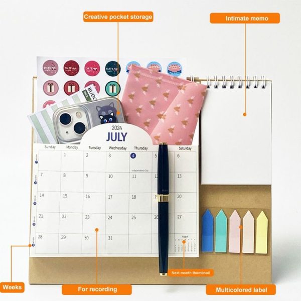 Desktop Calendar Multifunctional Self-Discipline Punch Card Calendar Planner, Years: July 2024-June 2025 (Flower) - Image 7