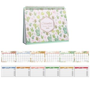 2025 January-December English Desk Calendar Desktop Annual Memo Ornament Flip Page Notebook, Style: White Bottom Flower