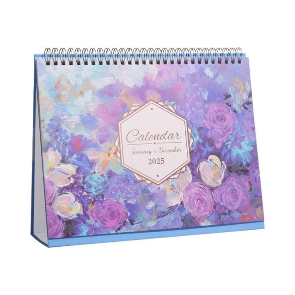 2025 January-December English Desk Calendar Desktop Annual Memo Ornament Flip Page Notebook, Style: White Bottom Flower - Image 2