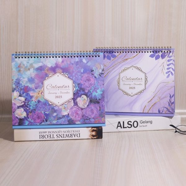 2025 January-December English Desk Calendar Desktop Annual Memo Ornament Flip Page Notebook, Style: White Bottom Flower - Image 9