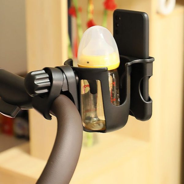 2 In 1 Skeleton Stroller Cell Phone Mug Holder Pushchair Multi-Use Bottle Rack (Black) - Image 2