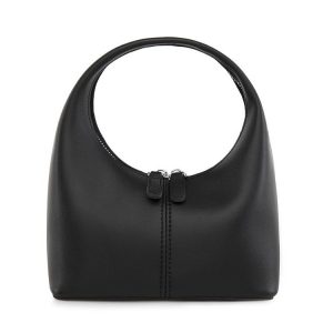 Simple Niche Leather Women Bag Pure Color Design Texture Handbag (Black)