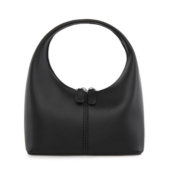 Simple Niche Leather Women Bag Pure Color Design Texture Handbag (Black)