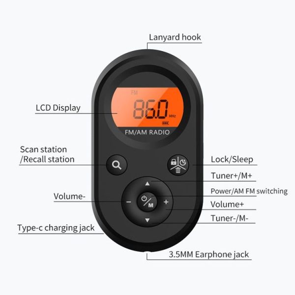 M01 Mini Portable Rechargeable FM / AM Radio With Backlight (Black) - Image 4