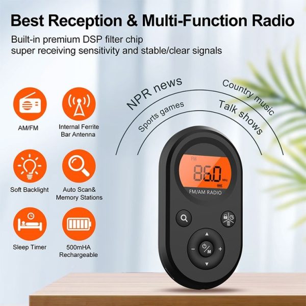 M01 Mini Portable Rechargeable FM / AM Radio With Backlight (Black) - Image 5