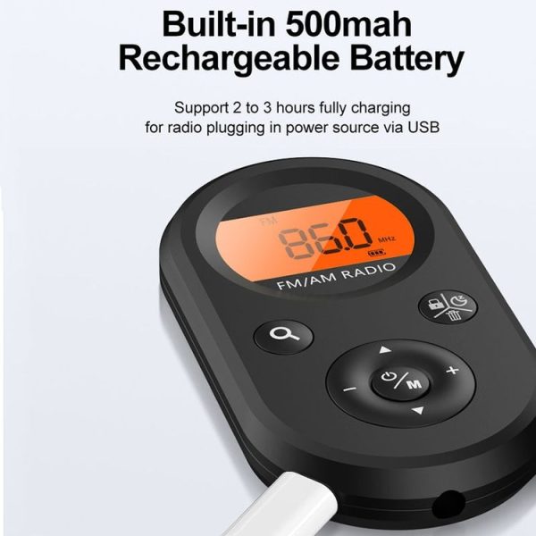 M01 Mini Portable Rechargeable FM / AM Radio With Backlight (Black) - Image 7