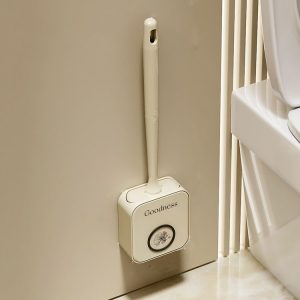 Wall-mounted Toilet Brush and Holder Set Odorless Design with Lid Bathroom Cleaning Kit (Cream White)