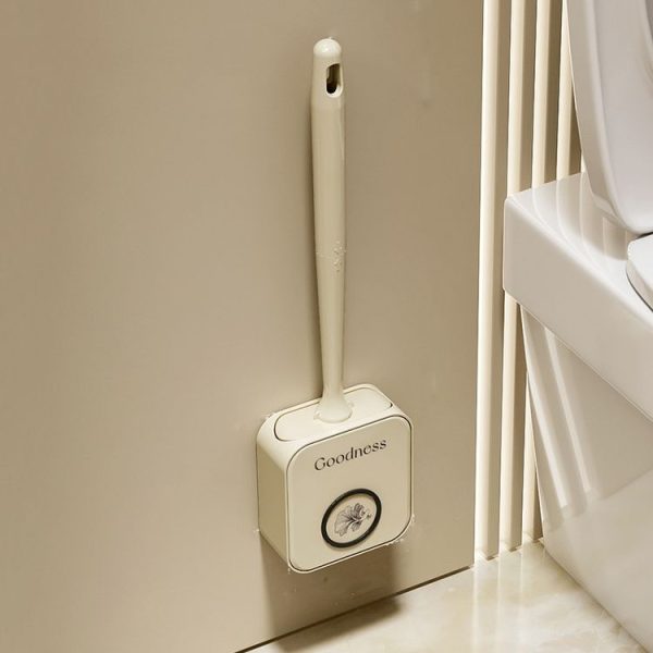 Wall-mounted Toilet Brush and Holder Set Odorless Design with Lid Bathroom Cleaning Kit (Cream White)