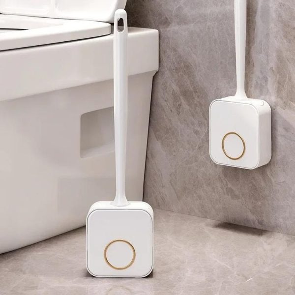 Wall-mounted Toilet Brush and Holder Set Odorless Design with Lid Bathroom Cleaning Kit (Cream White) - Image 2