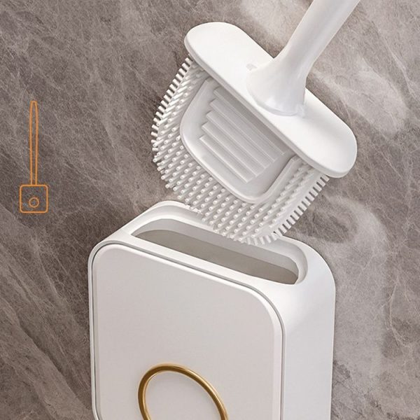 Wall-mounted Toilet Brush and Holder Set Odorless Design with Lid Bathroom Cleaning Kit (Cream White) - Image 3