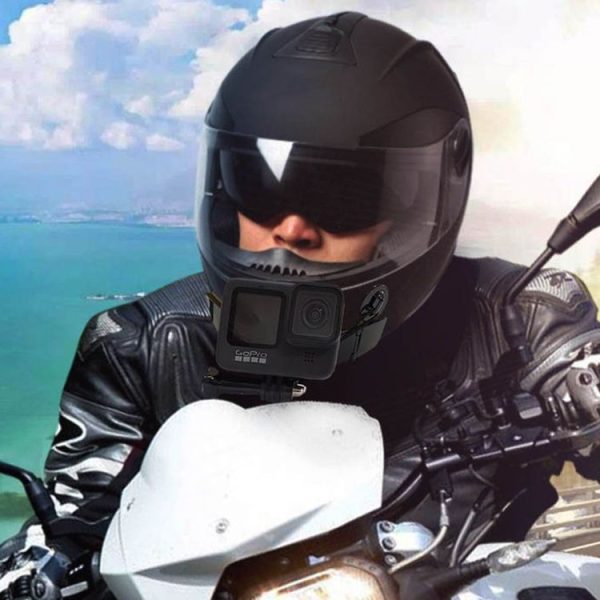 TUYU Motorcycle Integrated Hinged Helmet Chin Sports Camera Mounting Bracket, Style: With 2 Stickers - Image 2
