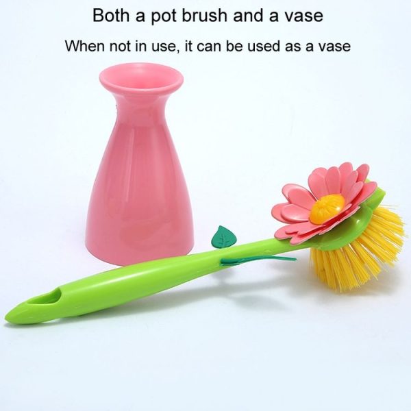 Flower Shaped Long Handle Pot Brush Kitchen Dishes Brush Sink Stove Cleaning Tool (Blue) - Image 5