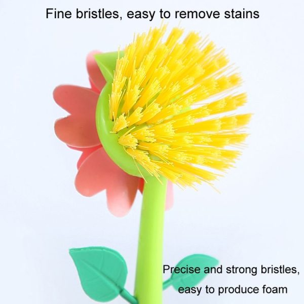 Flower Shaped Long Handle Pot Brush Kitchen Dishes Brush Sink Stove Cleaning Tool (Blue) - Image 6