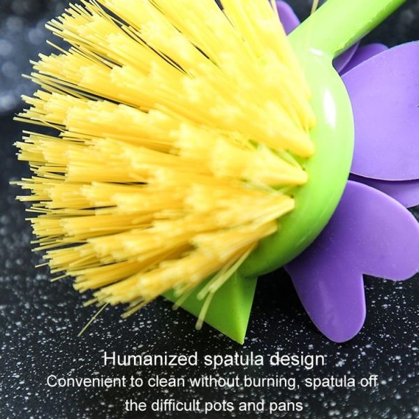 Flower Shaped Long Handle Pot Brush Kitchen Dishes Brush Sink Stove Cleaning Tool (Blue) - Image 9