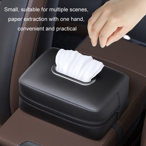 Car Seat Armrest Tissue Box Sun Visor Seat Back Hanging Paper Bag (Black) - Image 8