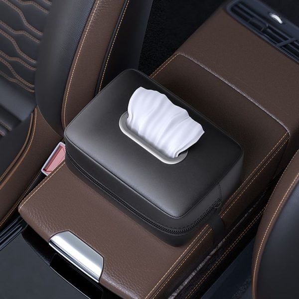 Car Seat Armrest Tissue Box Sun Visor Seat Back Hanging Paper Bag (Black) - Image 9