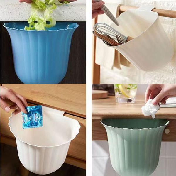 Multifunctional Hanging Kitchen Trash Can Household Flower Desktop Garbage Can (Black) - Image 11