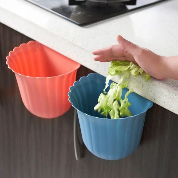 Multifunctional Hanging Kitchen Trash Can Household Flower Desktop Garbage Can (Black) - Image 2