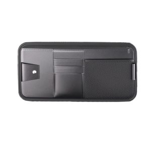 Car Sun Visor Card Glasses Holder Zipper Storage Bag (Black)