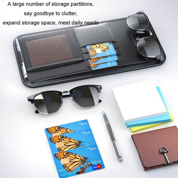 Car Sun Visor Card Glasses Holder Zipper Storage Bag (Black) - Image 5