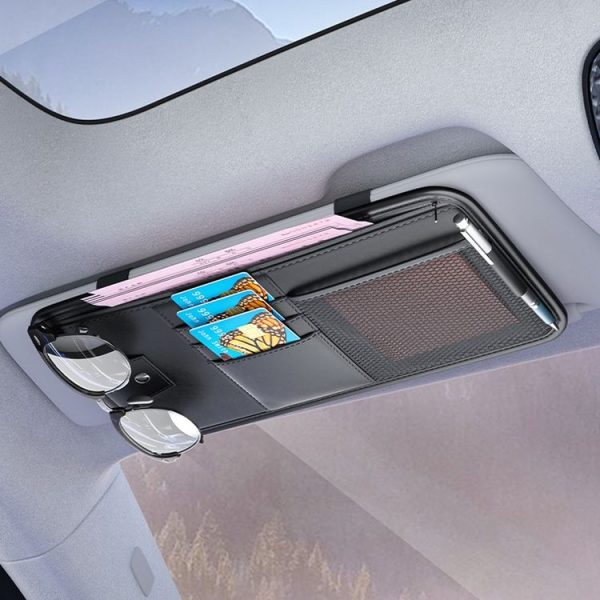 Car Sun Visor Card Glasses Holder Zipper Storage Bag (Black) - Image 9