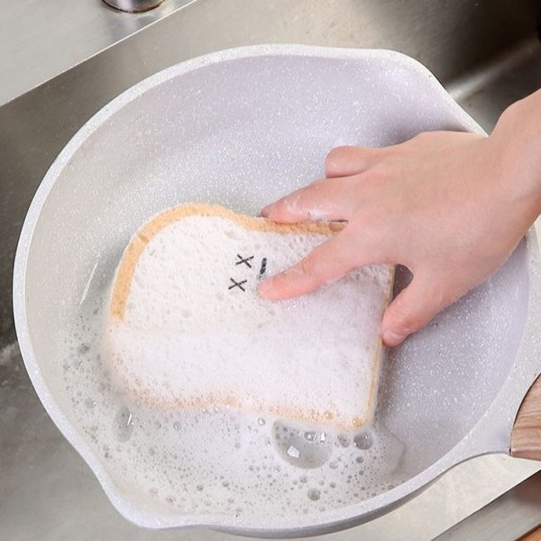Cute Toast Absorbent Wood Pulp Sponge Brush Dishwashing Wipe Kitchen Cleaning Tool, Style: Big Glasses - Image 2