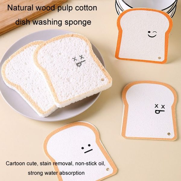 Cute Toast Absorbent Wood Pulp Sponge Brush Dishwashing Wipe Kitchen Cleaning Tool, Style: Big Glasses - Image 4