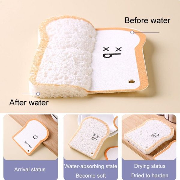 Cute Toast Absorbent Wood Pulp Sponge Brush Dishwashing Wipe Kitchen Cleaning Tool, Style: Big Glasses - Image 5